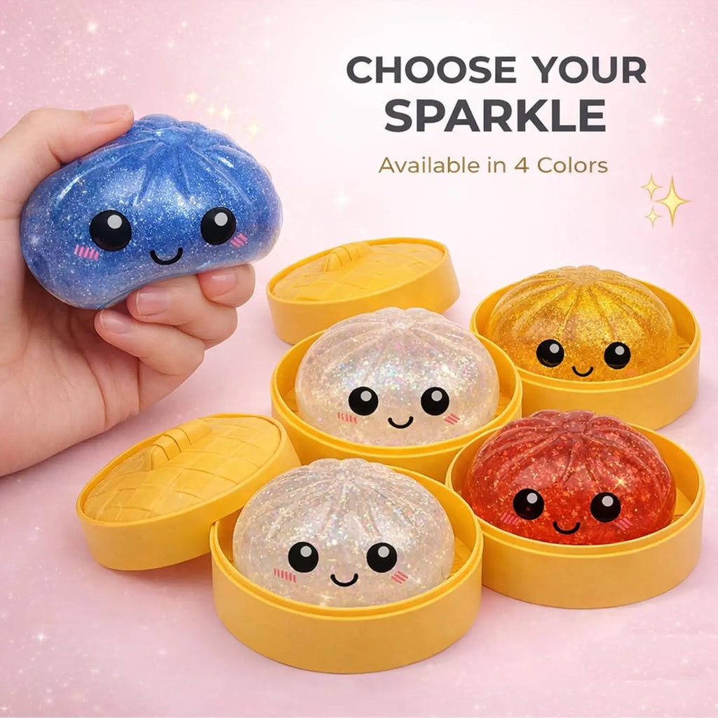 Dumpling Toy, Giant Glitter Dumpling, Easter Basket Stuffers, Colorful Dumplings Stress Balls Fidget Sensory Toy, Squeeze Dough Ball Stress Relief Hand Toys with Food Steamer