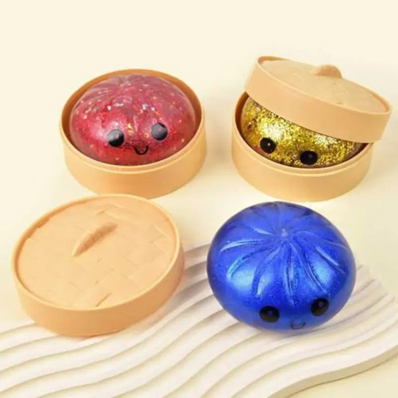 Dumpling Toy, Giant Glitter Dumpling, Easter Basket Stuffers, Colorful Dumplings Stress Balls Fidget Sensory Toy, Squeeze Dough Ball Stress Relief Hand Toys with Food Steamer