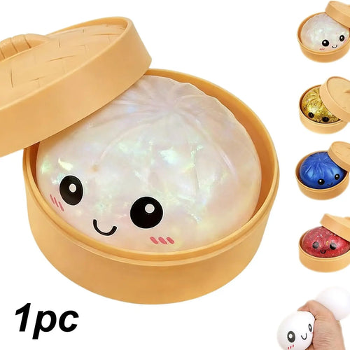 Dumpling Toy, Giant Glitter Dumpling, Easter Basket Stuffers, Colorful Dumplings Stress Balls Fidget Sensory Toy, Squeeze Dough Ball Stress Relief Hand Toys with Food Steamer